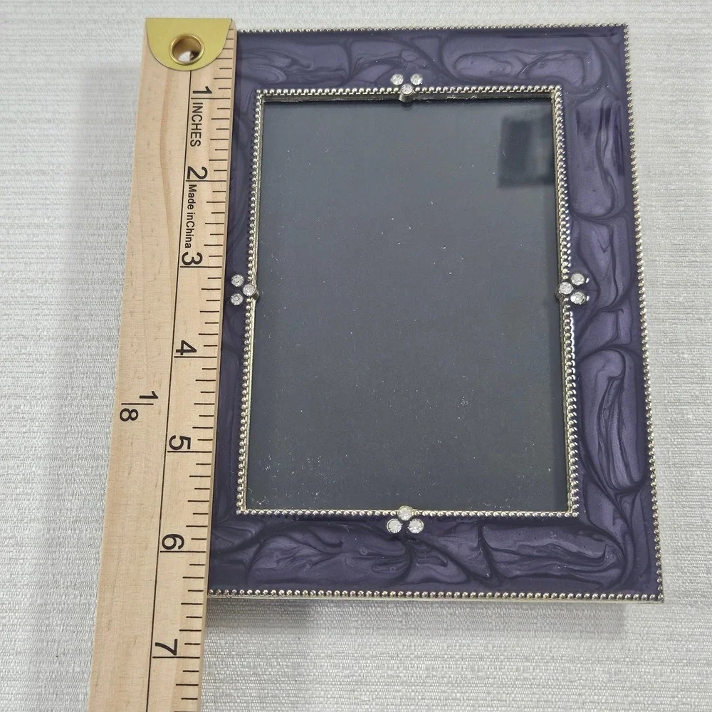 MCM Retro Ornate Picture Frame Set 3pc Art Deco Rhinestone Enamel Black Purple